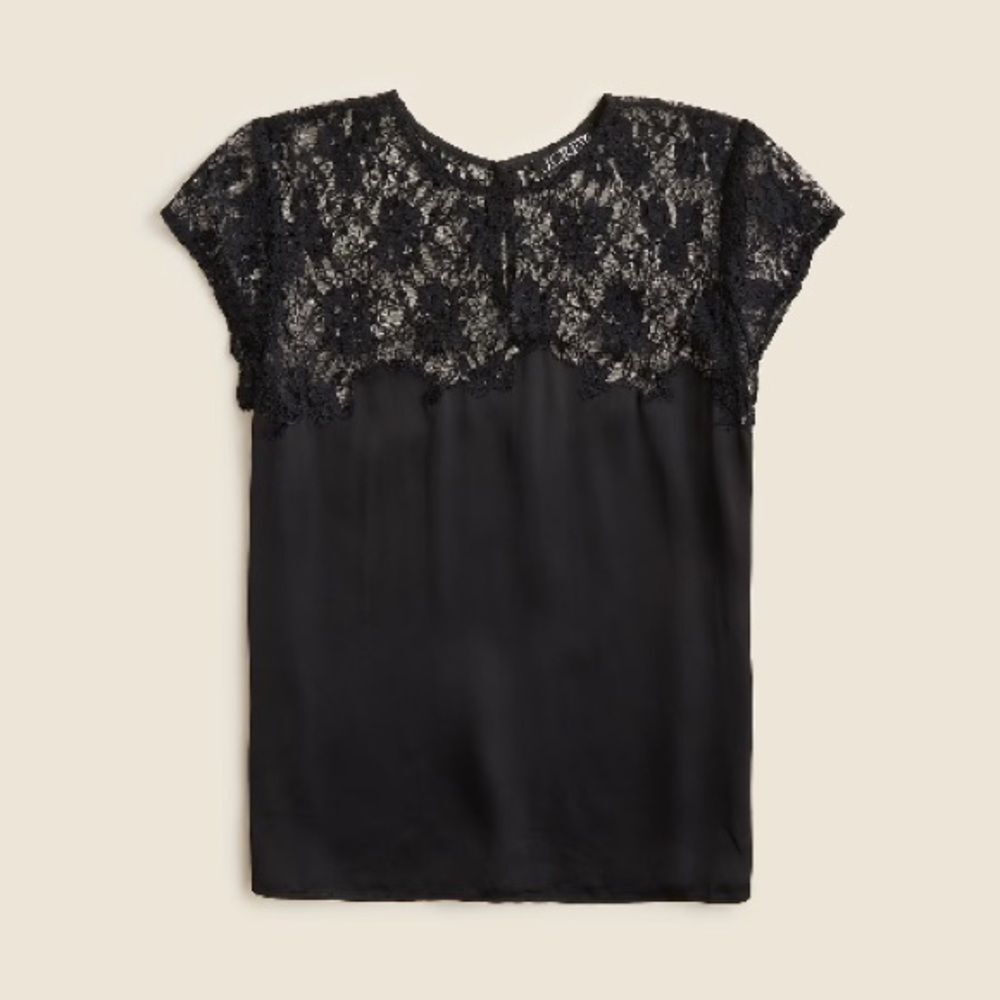 J. Crew Women’s Satin & Lace Top in Black Size Small NWT